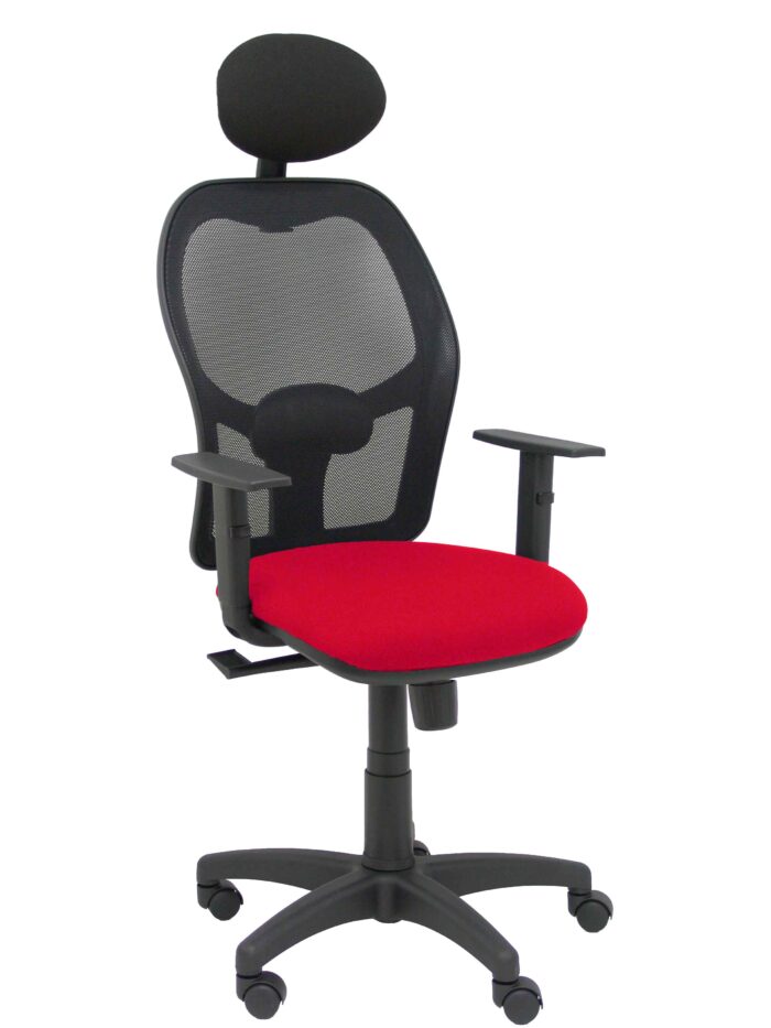 SILLA ALOCEN MALLA NEGRA ASIENTO BALI ROJO BRAZOS